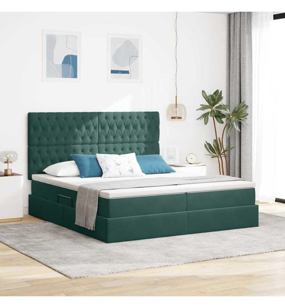 Bett mit LED-Lichtleisten Dunkelgrün 180 x 200 cm Samt