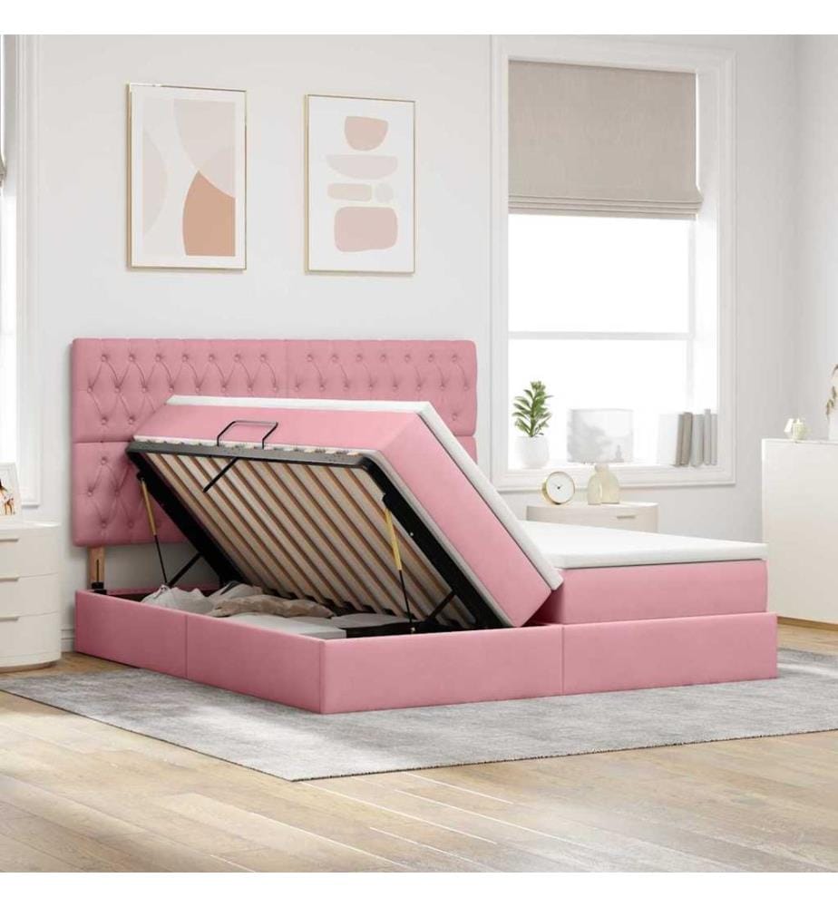 Bett mit LED-Lichtleisten mit Kopfteil Rosa 180 x 200 cm Samt
