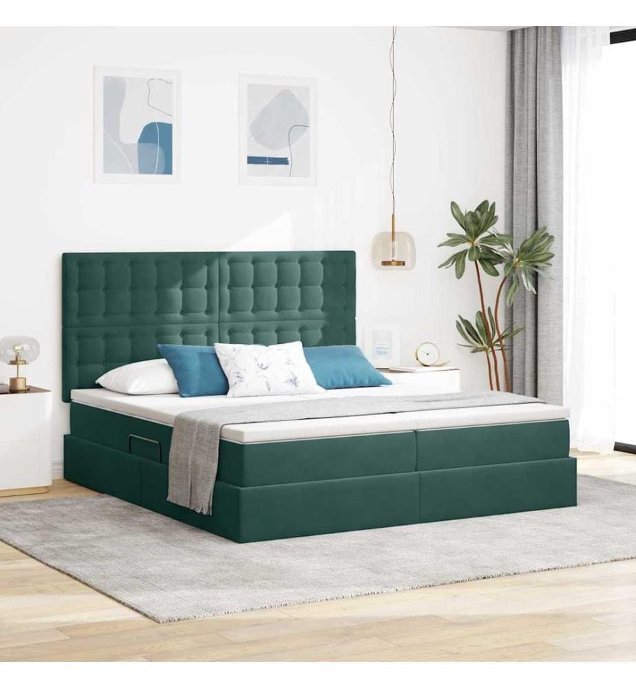 Bett mit LED-Lichtleisten Dunkelgrün 180 x 200 cm Samt