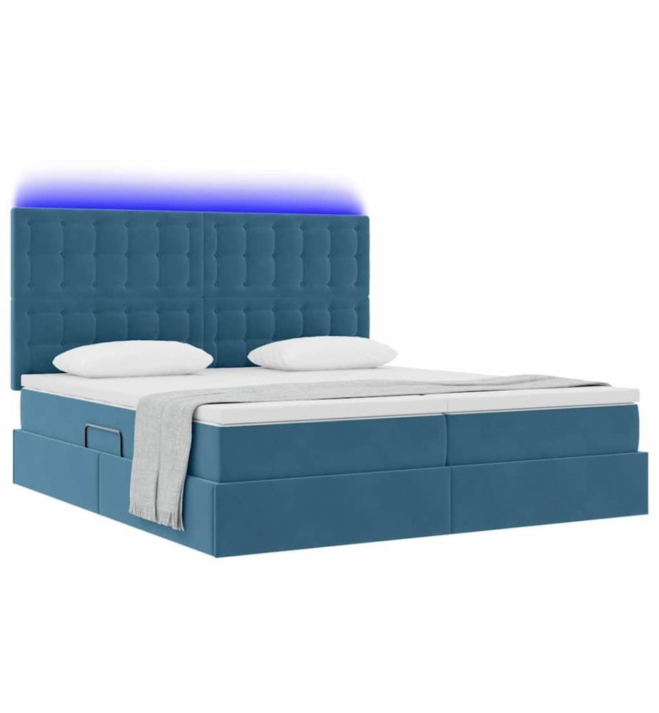 Bett mit LED-Lichtleisten Dunkelblau 180 x 200 cm Samt