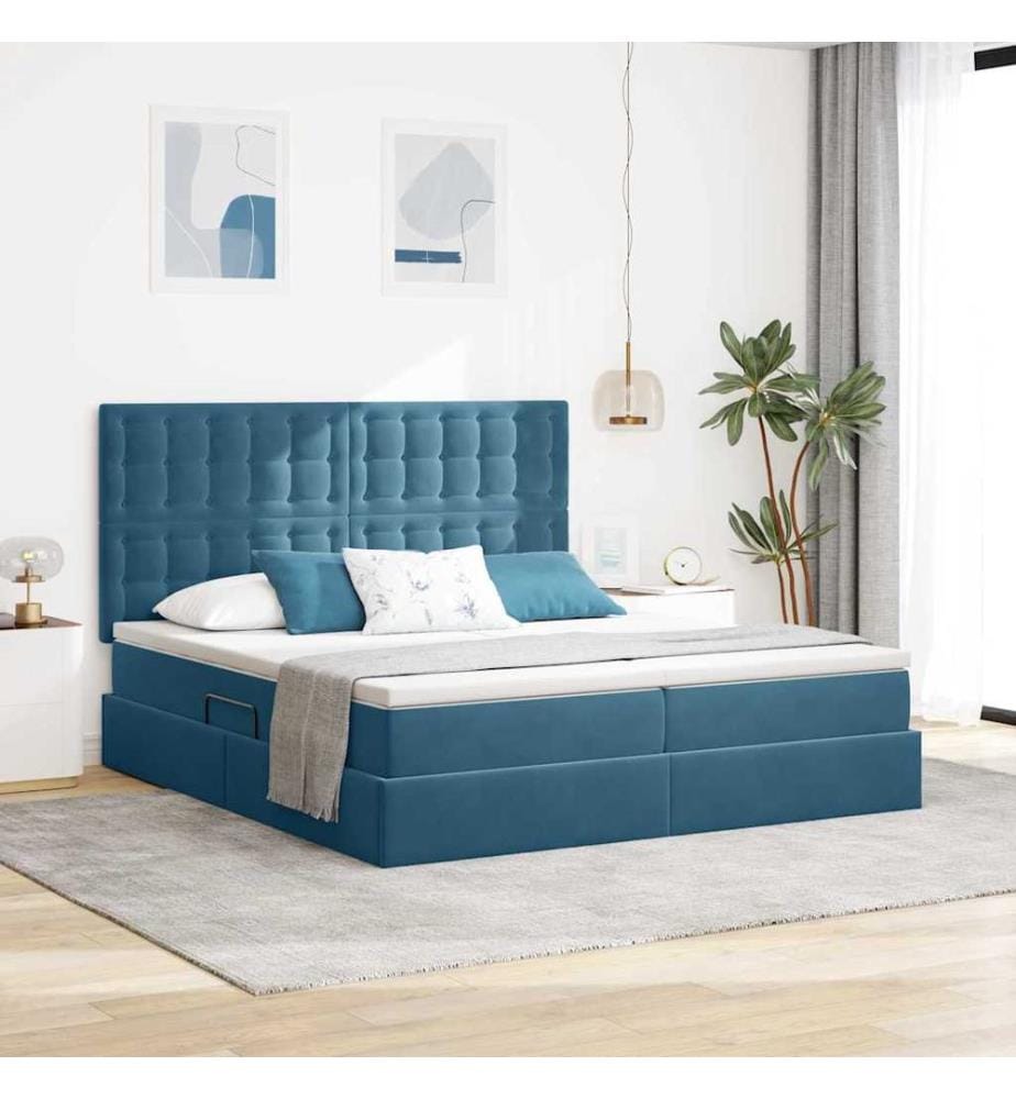 Bett mit LED-Lichtleisten Dunkelblau 200 x 200 cm Samt