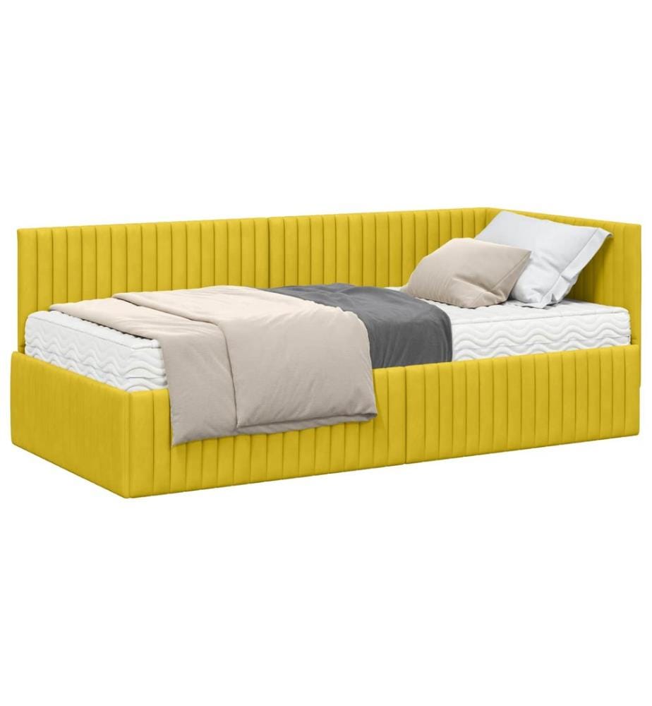 Cadre de lit d'angle avec matelas 2 pcs Jaune Velours
