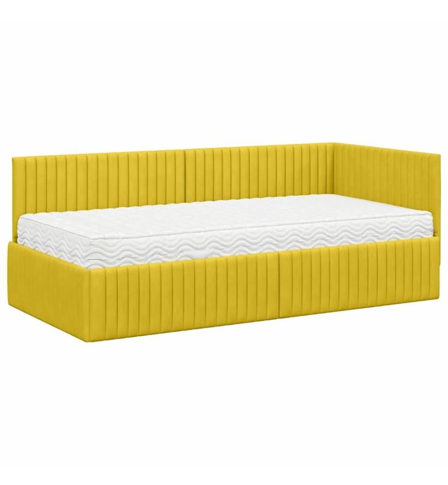Cadre de lit d'angle avec matelas 2 pcs Jaune Velours