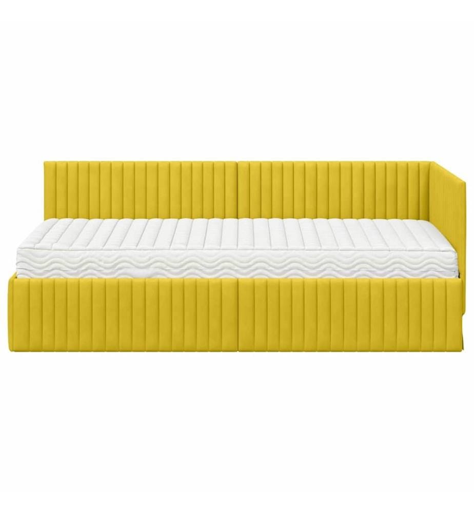 Cadre de lit d'angle avec matelas 2 pcs Jaune Velours