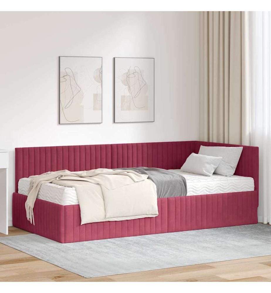 Cadre de lit d'angle avec matelas 2 pcs Vert Velours
