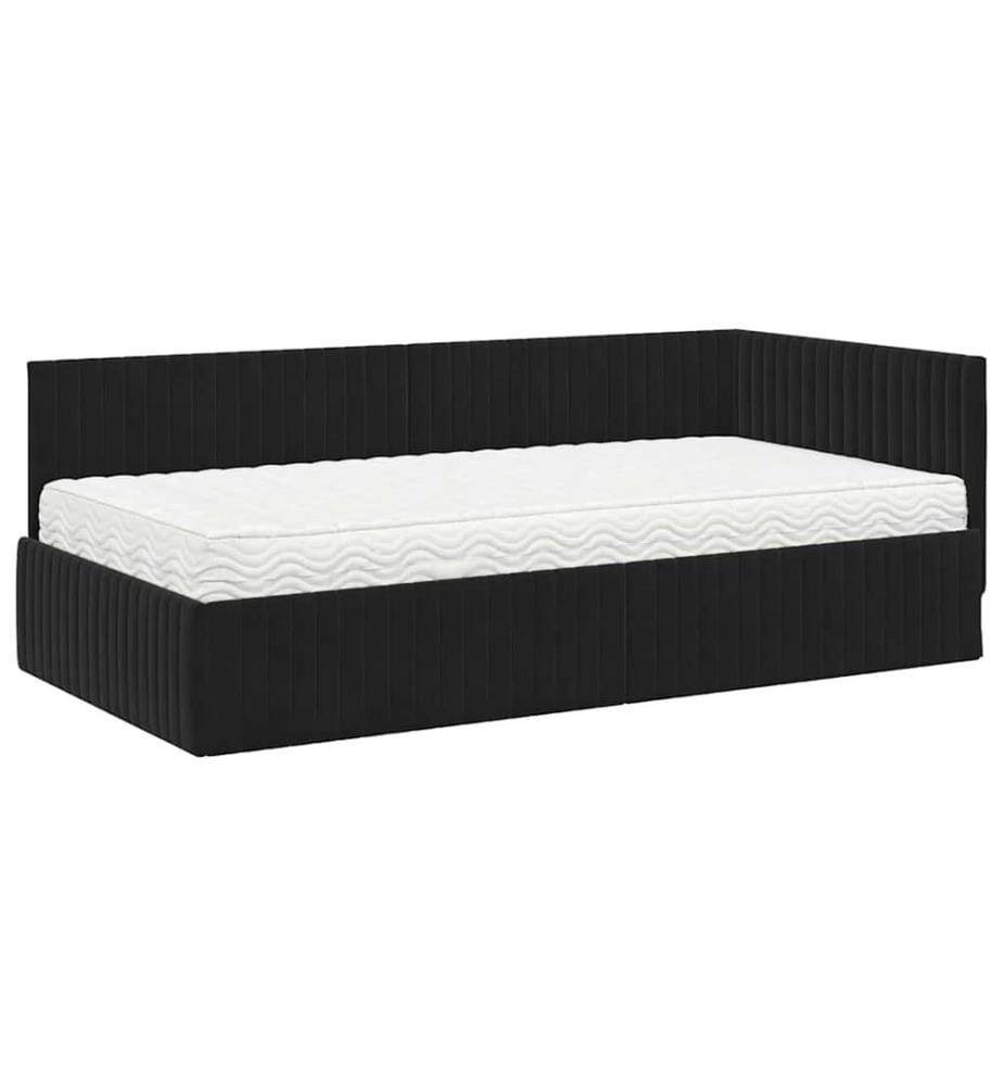Eckbettgestell mit Matratze mit Kopfteil 2 pcs Schwarz Samt