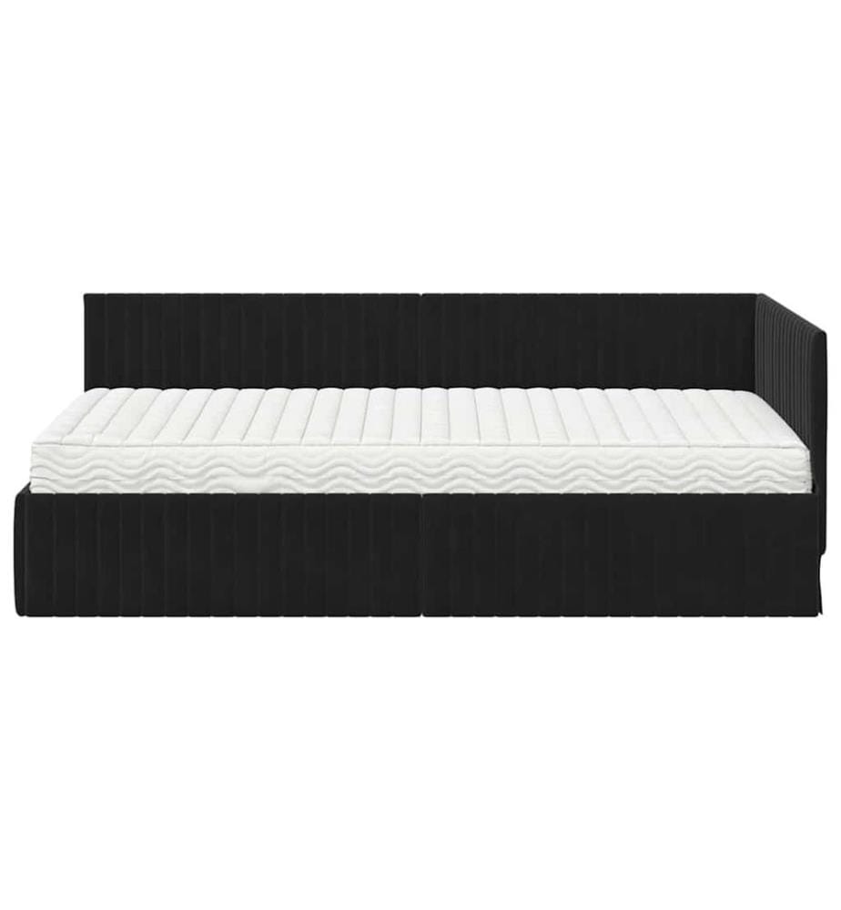Eckbettgestell mit Matratze mit Kopfteil 2 pcs Schwarz Samt