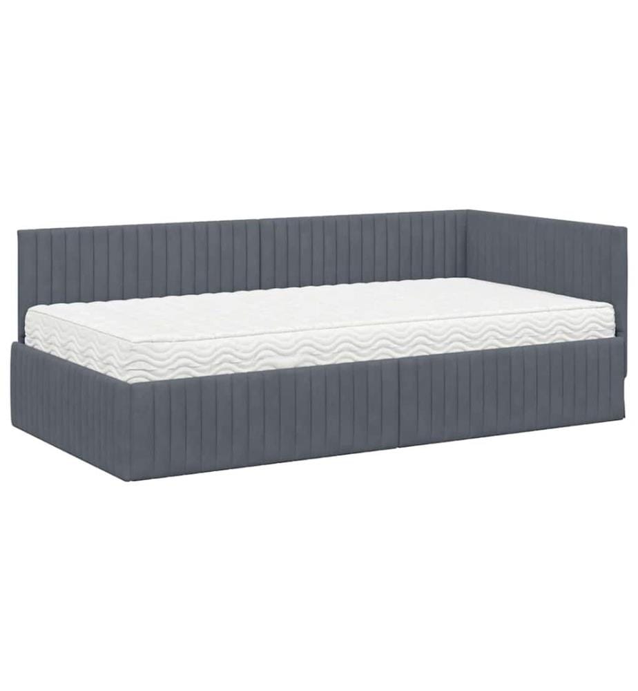 Eckbettgestell mit Matratze mit Kopfteil 2 pcs Grau Samt