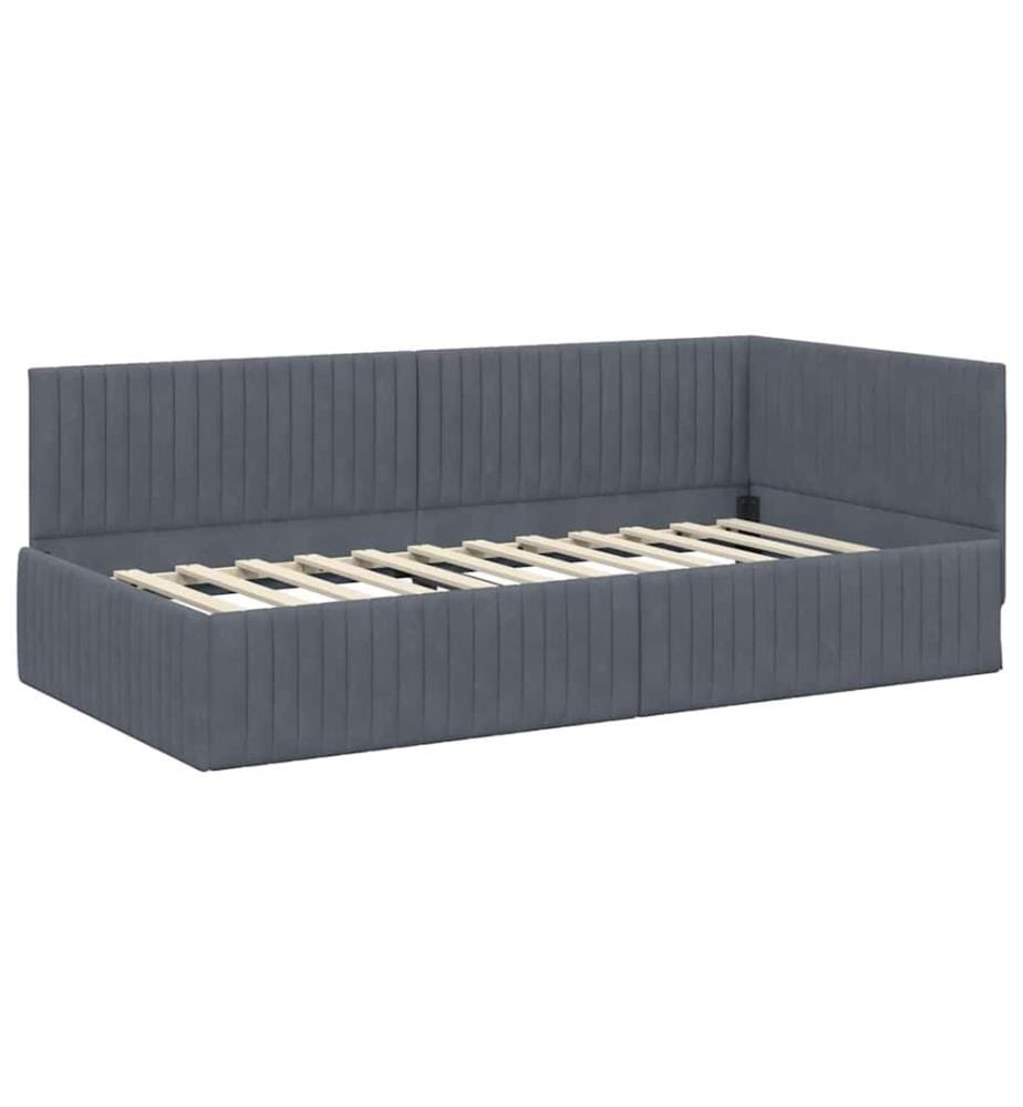 Eckbettgestell mit Matratze mit Kopfteil 2 pcs Grau Samt