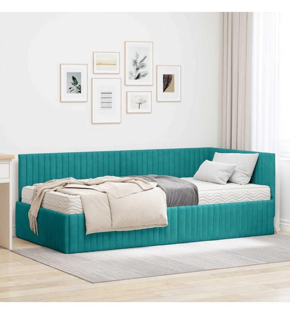 Cadre de lit d'angle avec matelas 2 pcs Turquoise Velours