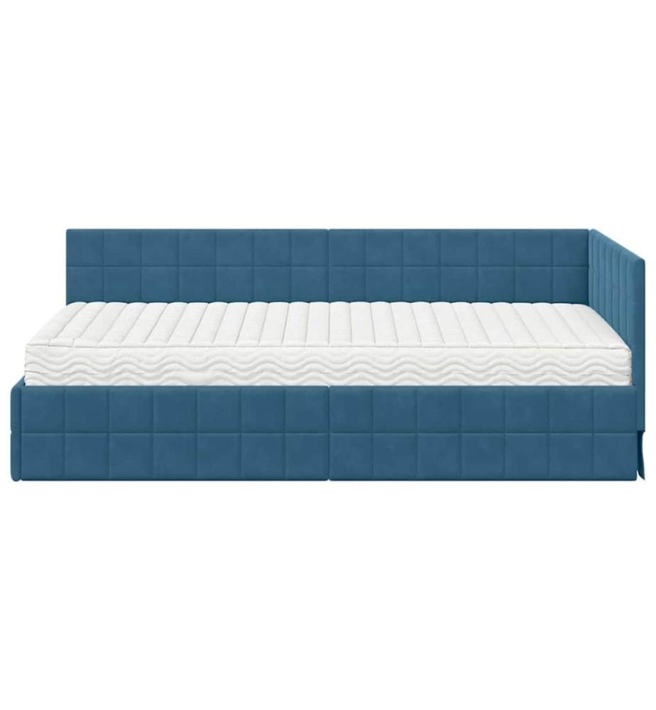 Cadre de lit d'angle avec matelas 2 pcs Bleu Velours