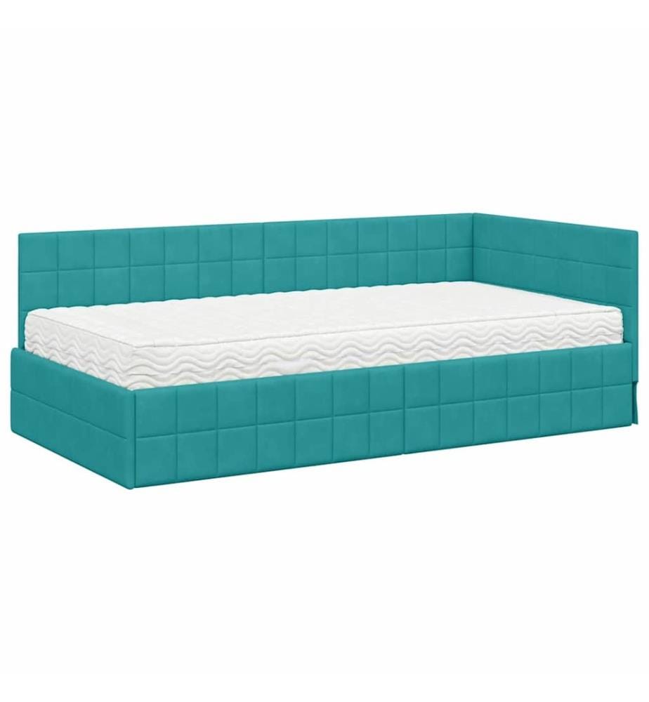 Cadre de lit d'angle avec matelas 2 pcs Turquoise Velours