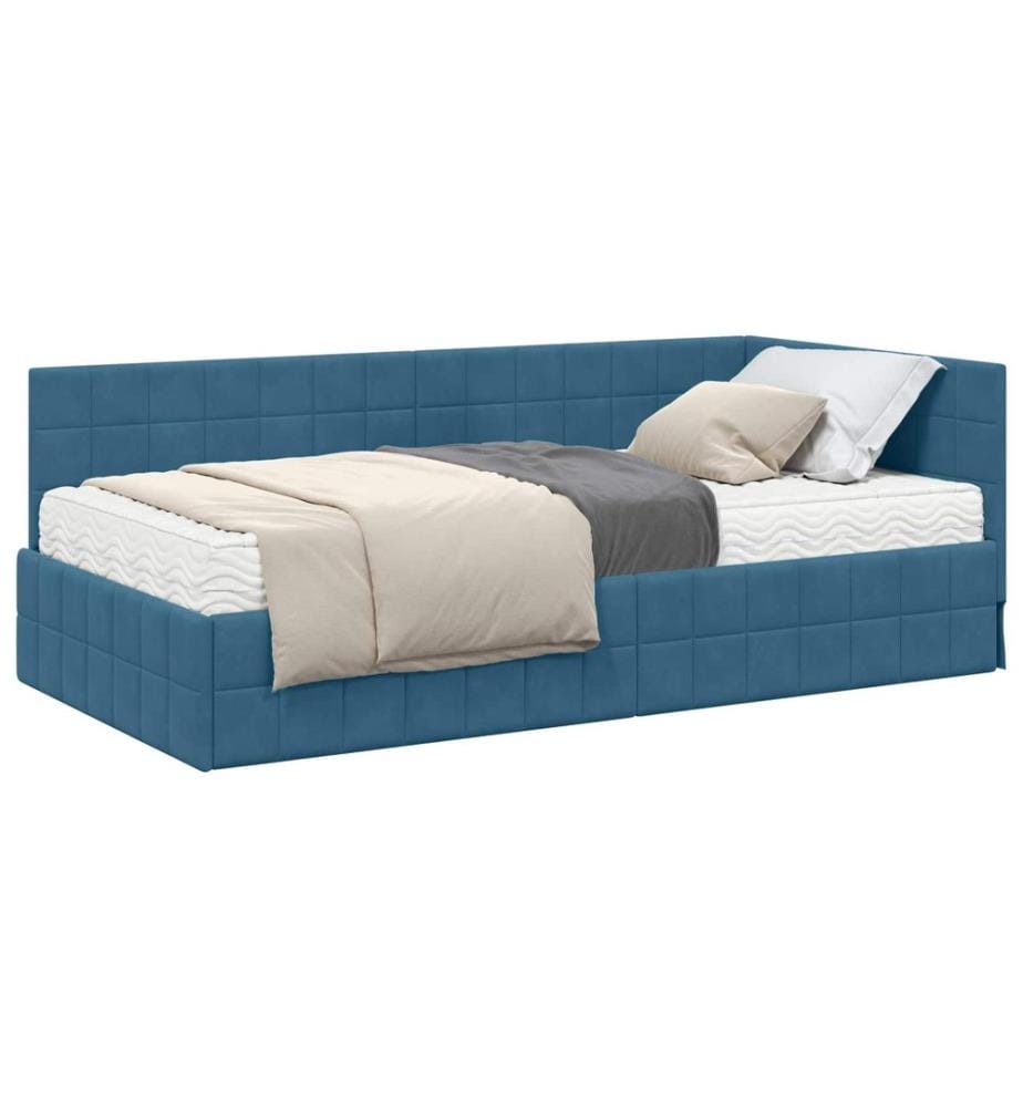 Cadre de lit d'angle avec matelas 2 pcs Bleu Velours