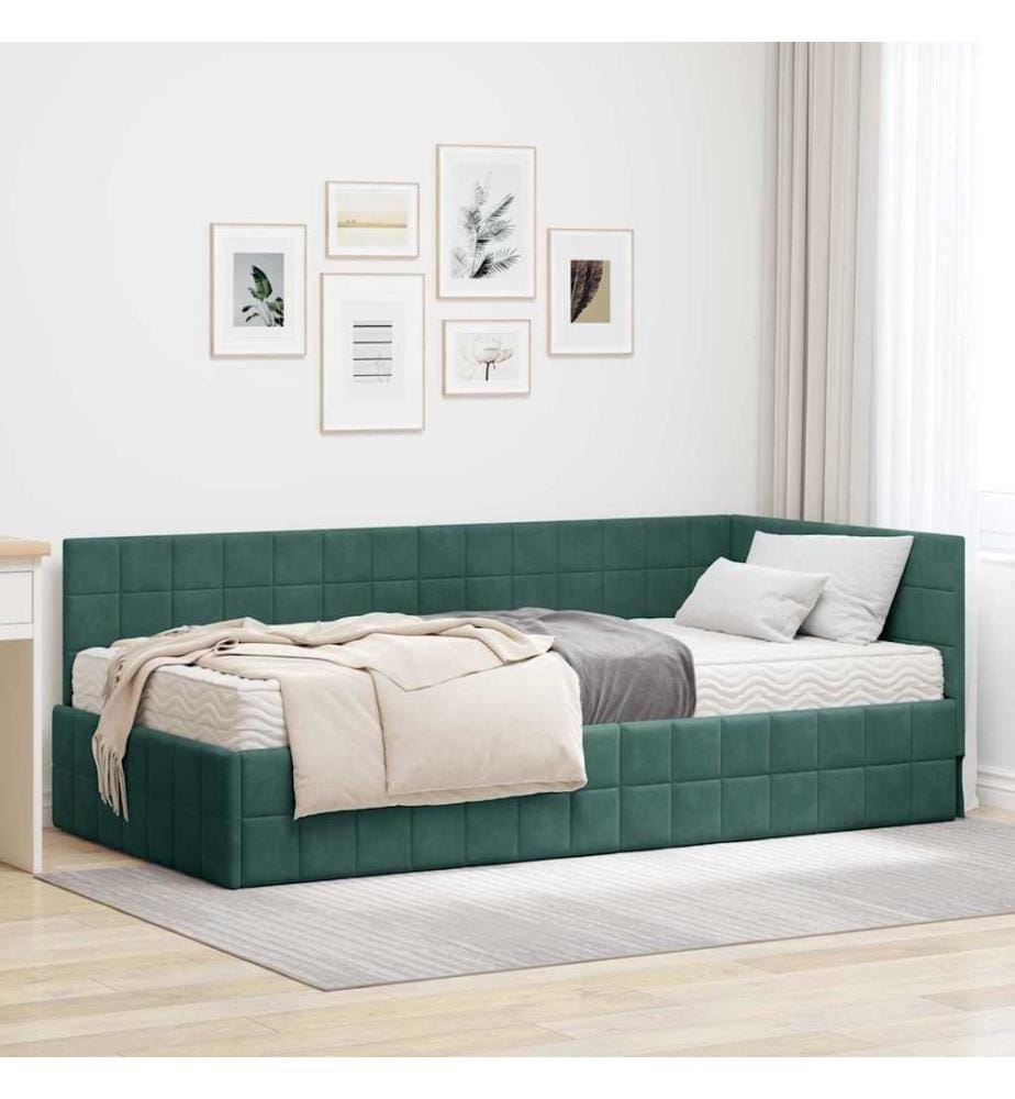 Cadre de lit d'angle avec matelas 2 pcs Vert Velours