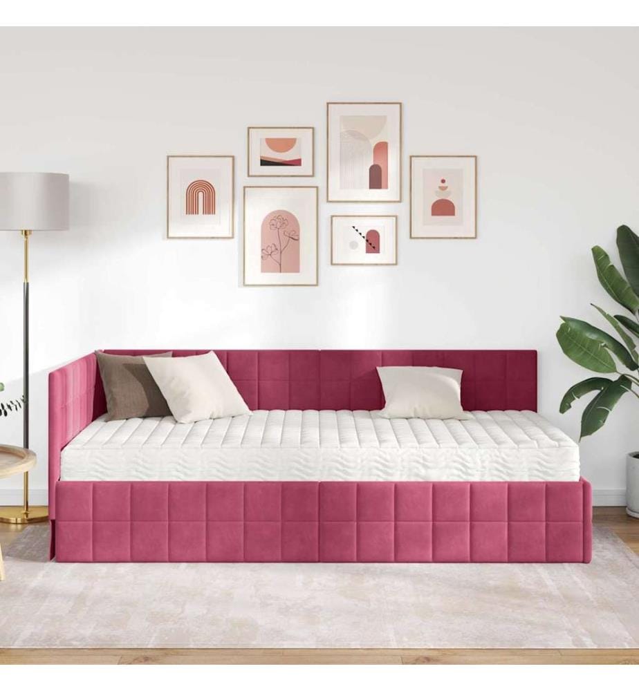 Cadre de lit d'angle avec matelas 2 pcs Vert Velours