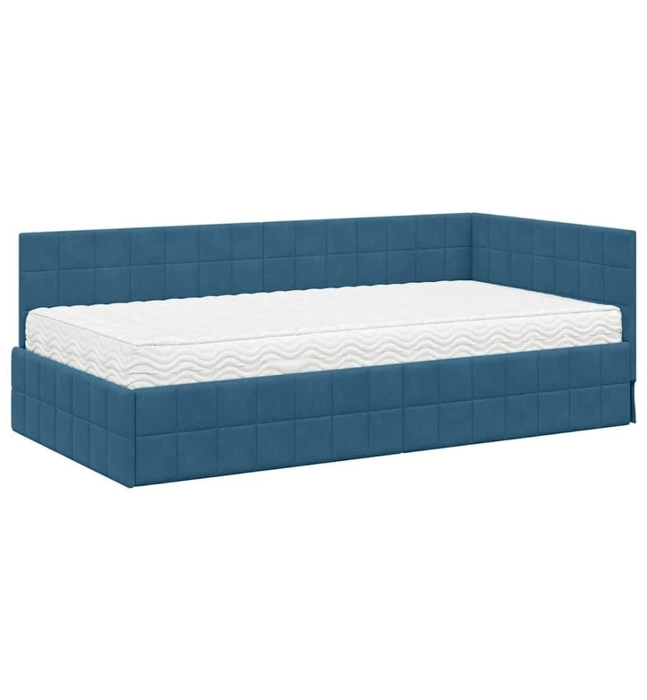 Cadre de lit d'angle avec matelas 2 pcs Bleu Velours