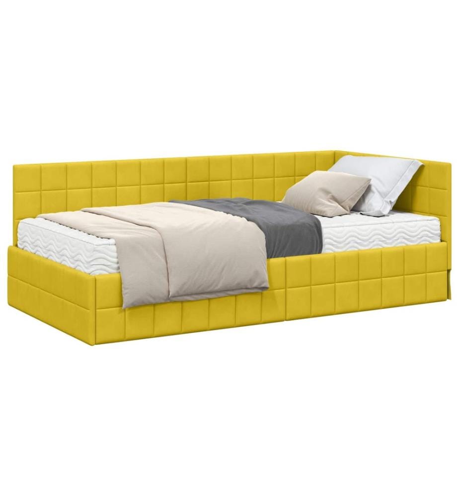 Cadre de lit d'angle avec matelas 2 pcs Jaune Velours