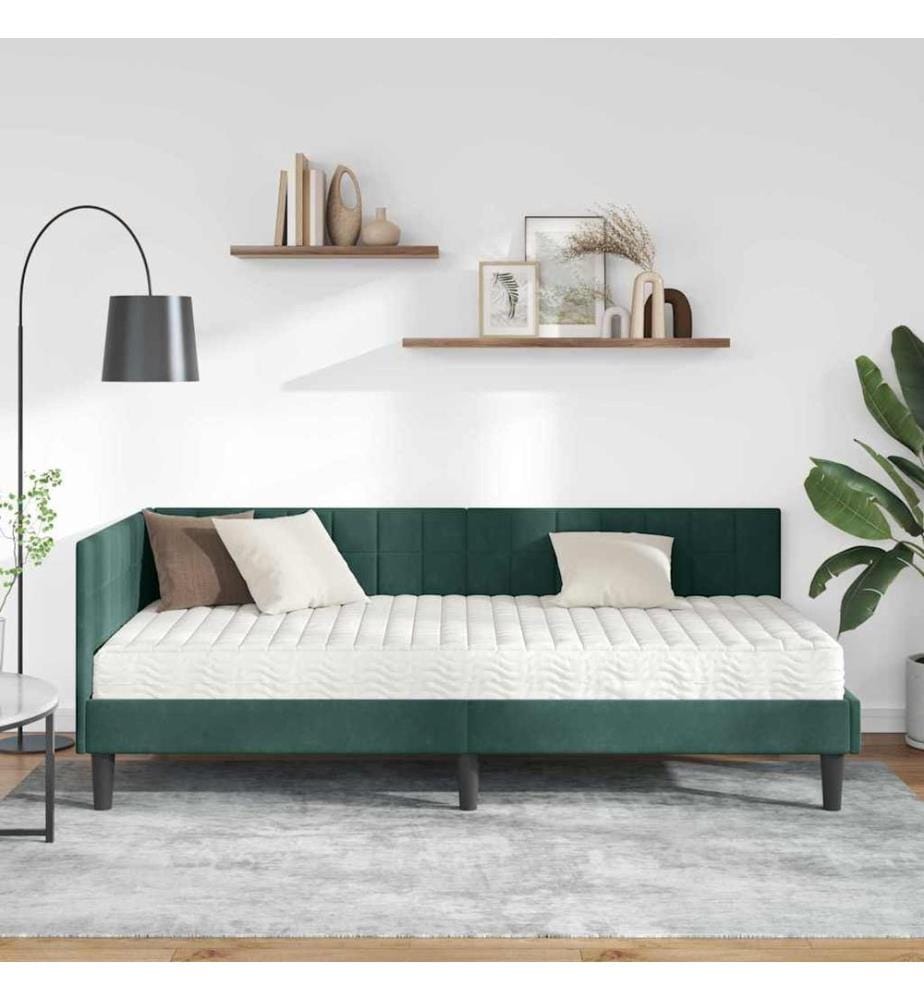 Cadre de lit d'angle avec matelas 2 pcs Vert Velours