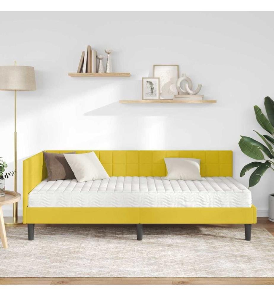 Cadre de lit d'angle avec matelas 2 pcs Jaune Velours