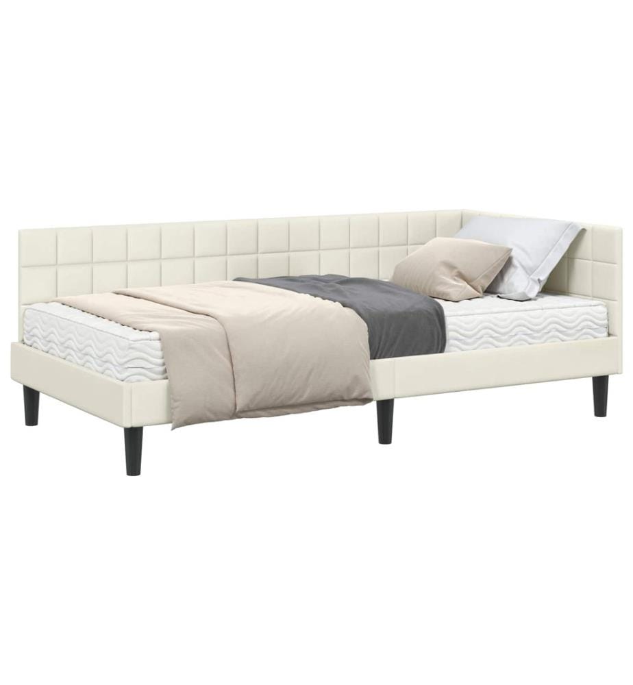 Cadre de lit d'angle avec matelas Crème 90 x 190 cm Velours