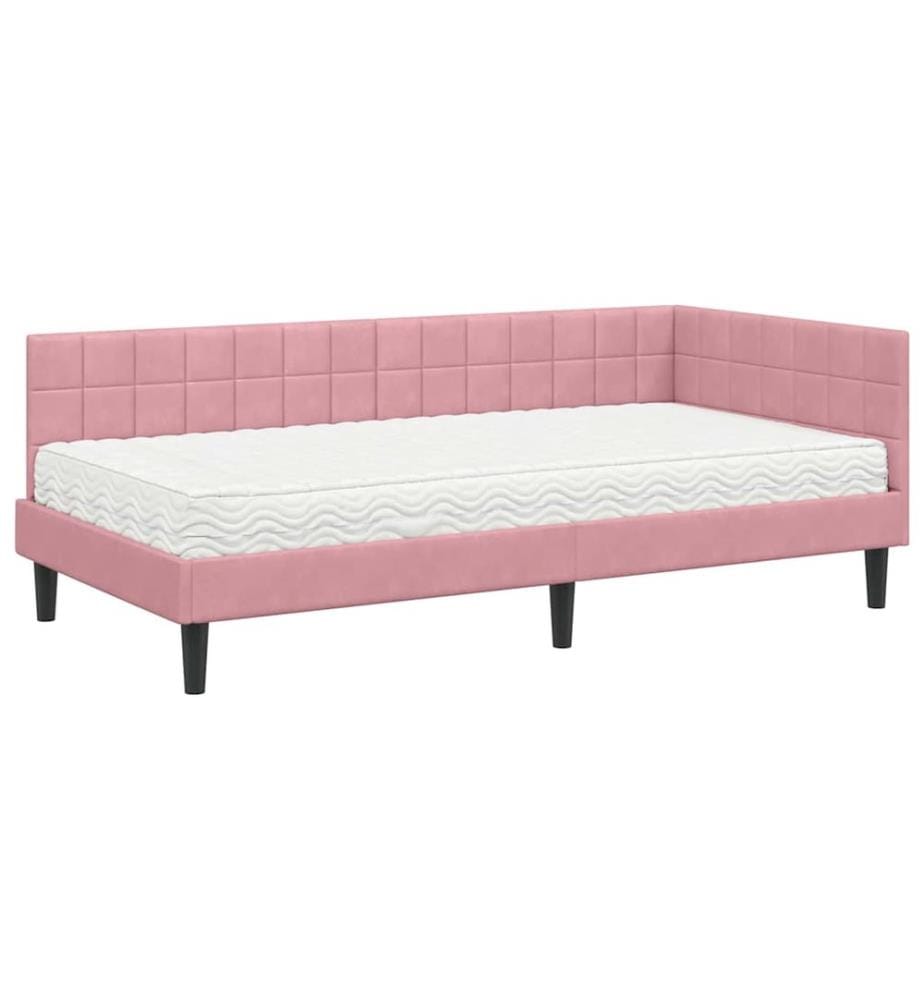 Cadre de lit d'angle avec matelas 2 pcs Gris Velours