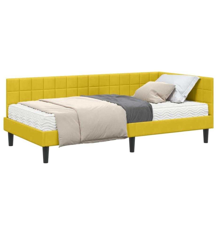 Cadre de lit d'angle avec matelas 2 pcs Jaune Velours