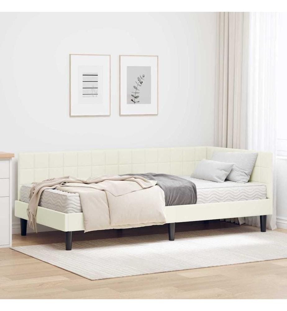Cadre de lit d'angle avec matelas 2 pcs Crème Velours