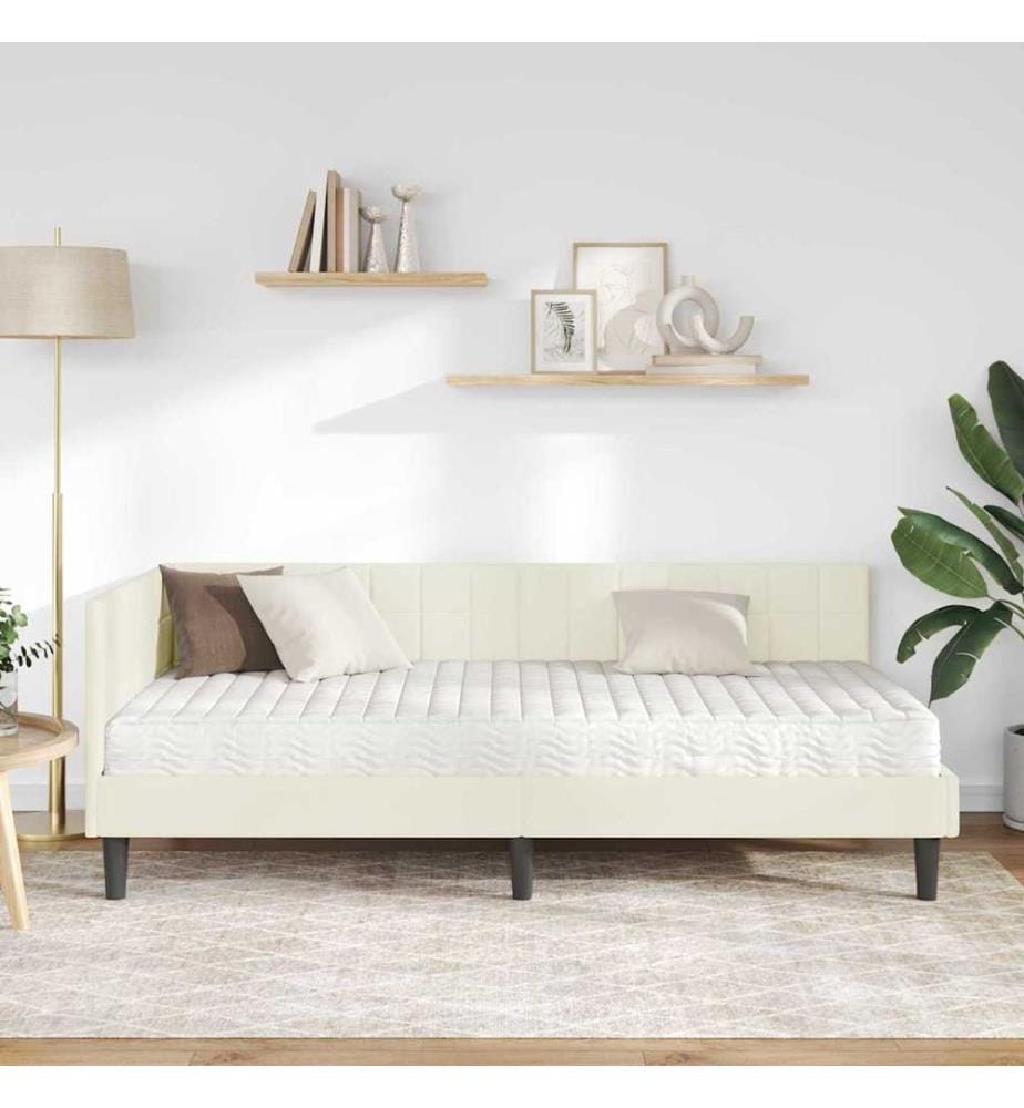 Cadre de lit d'angle avec matelas 2 pcs Crème Velours