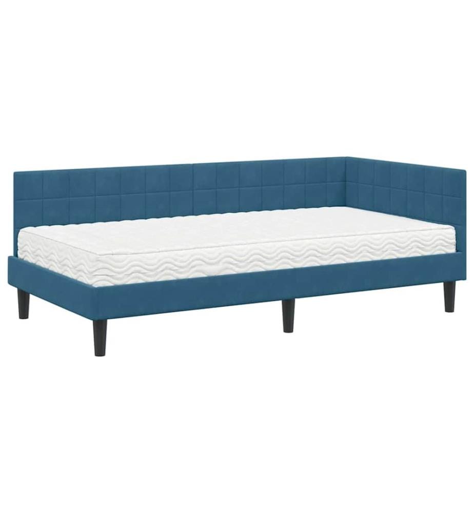 Cadre de lit d'angle avec matelas 2 pcs Bleu Velours