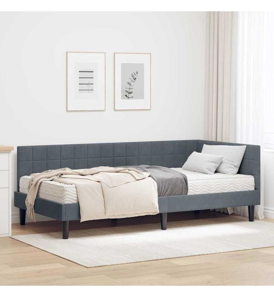 Eckbettgestell mit Matratze mit Kopfteil 2 pcs Grau Samt
