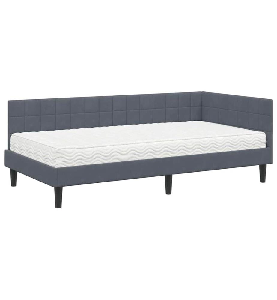 Eckbettgestell mit Matratze mit Kopfteil 2 pcs Grau Samt