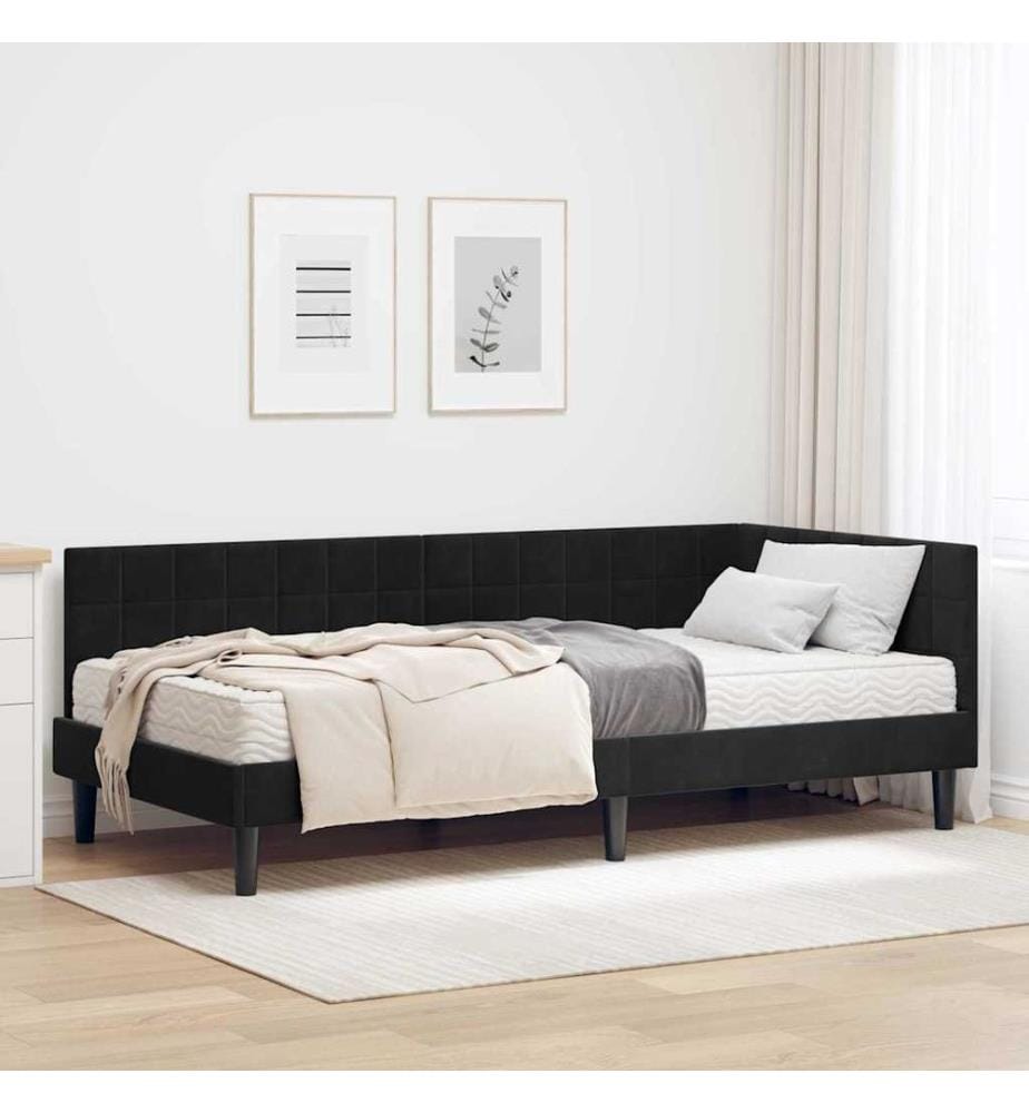 Cadre de lit d'angle avec matelas 2 pcs Noir Velours