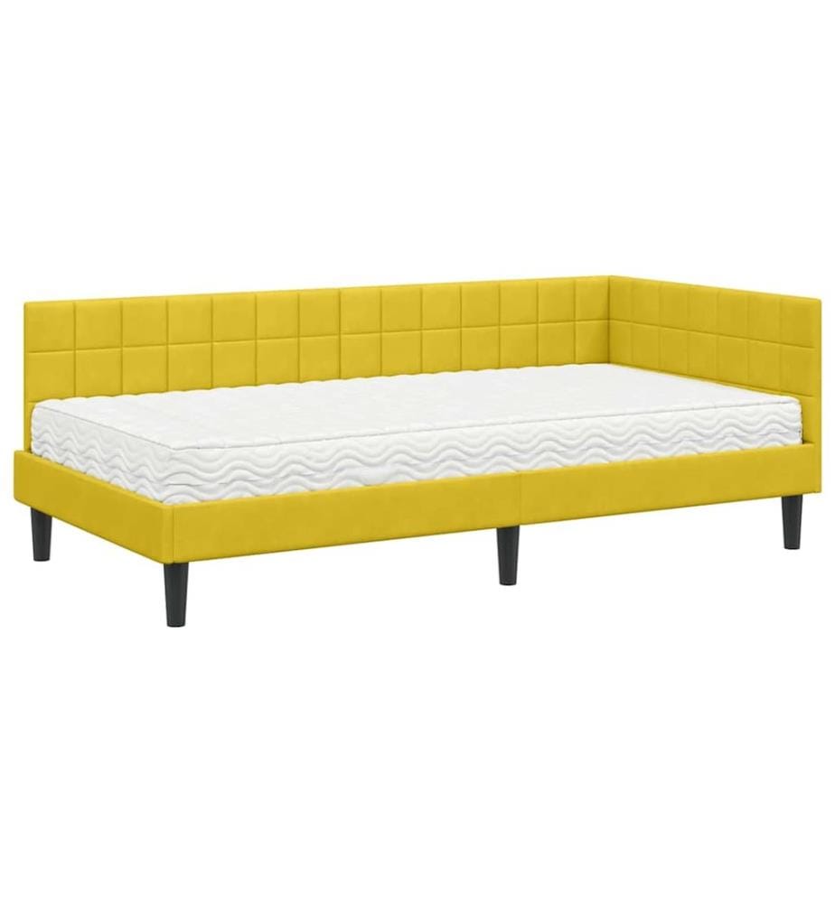 Cadre de lit d'angle avec matelas 2 pcs Jaune Velours