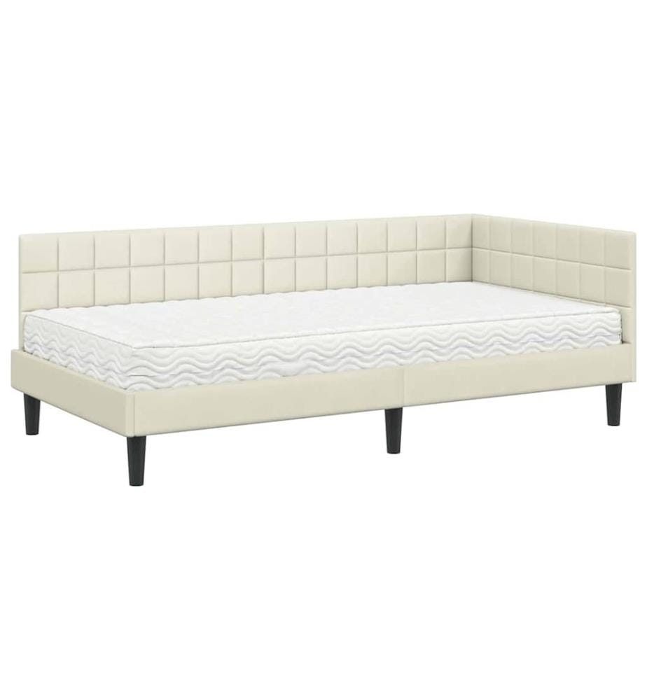 Cadre de lit d'angle avec matelas 2 pcs Crème Velours