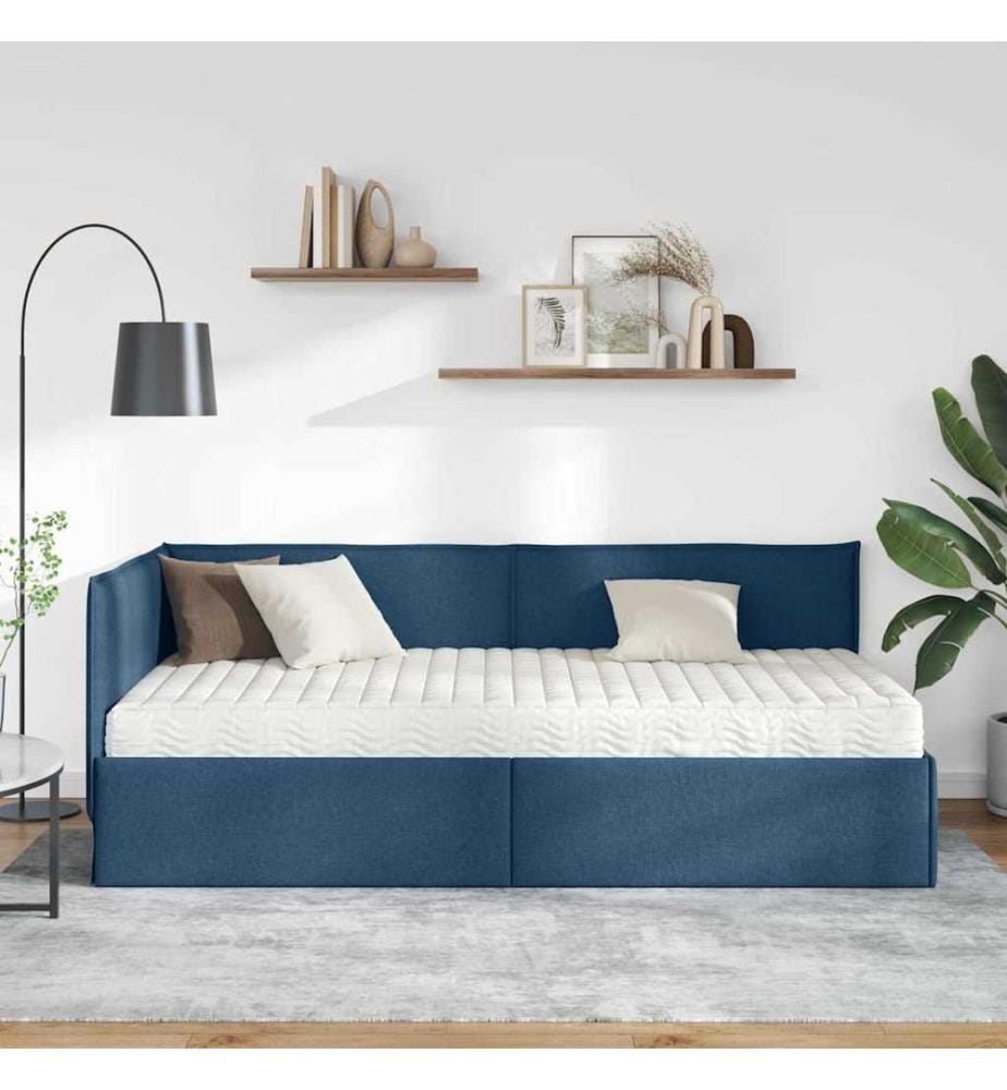 Cadre de lit d'angle avec matelas 2 pcs Bleu Velours
