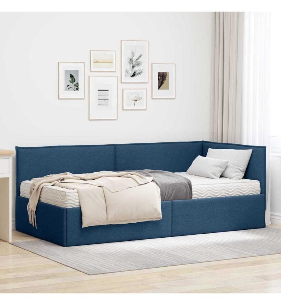 Cadre de lit d'angle avec matelas 2 pcs Bleu Velours