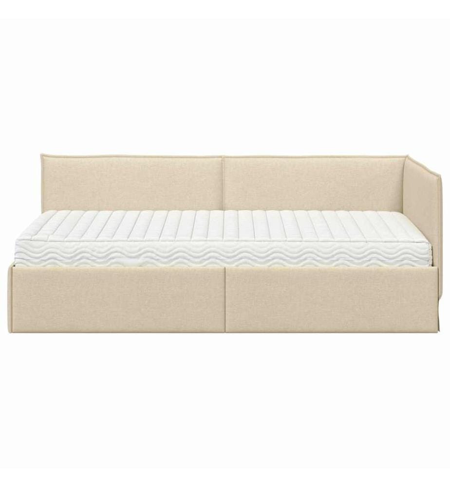 Cadre de lit d'angle avec matelas 2 pcs Crème Velours