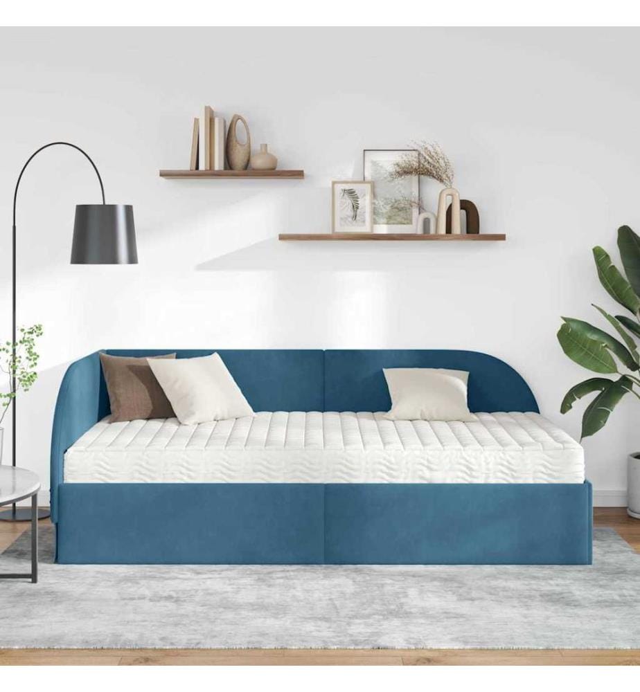 Cadre de lit d'angle avec matelas 2 pcs Bleu Velours