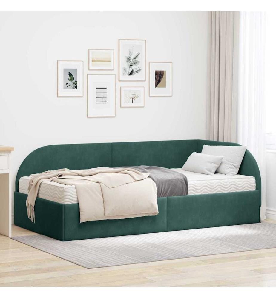 Cadre de lit d'angle avec matelas 2 pcs Vert Velours