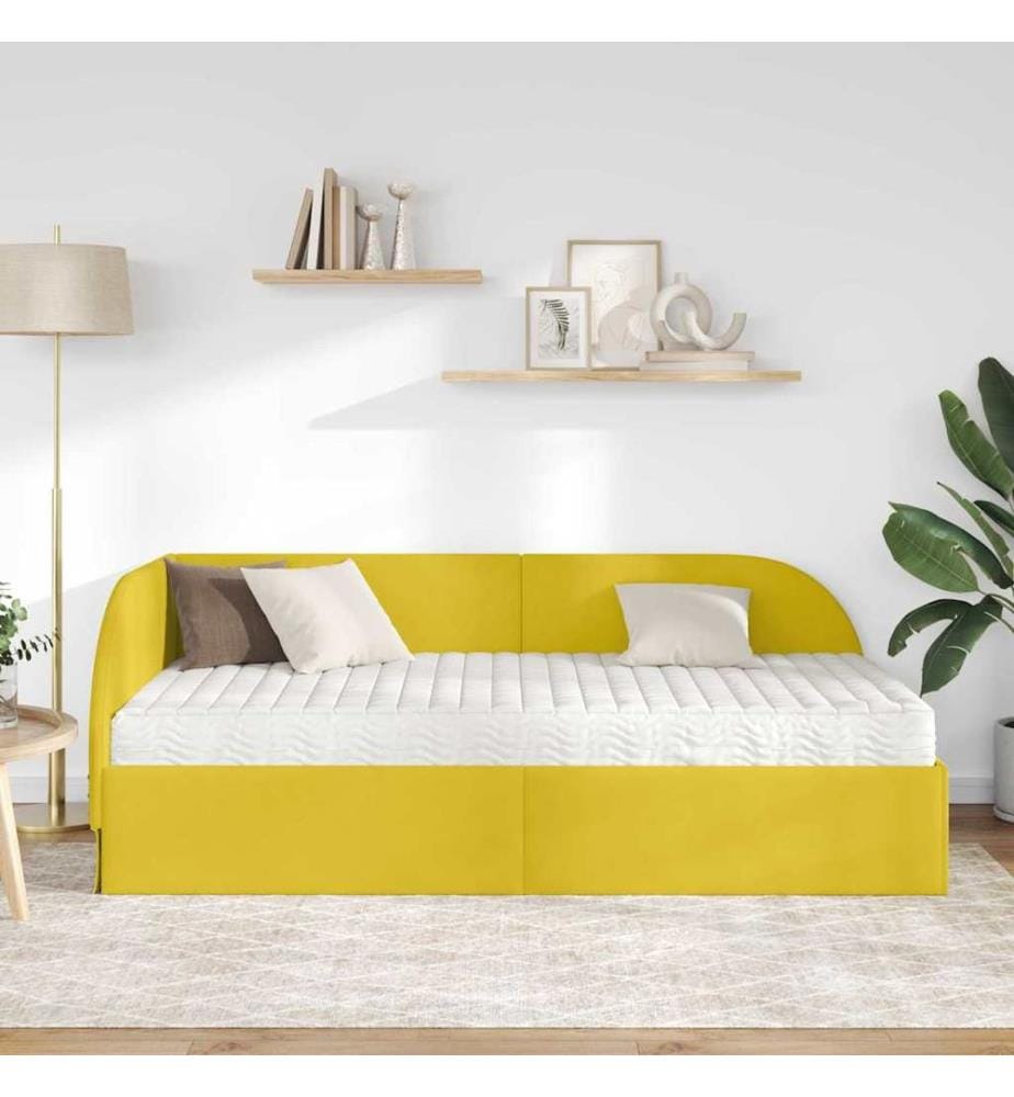 Cadre de lit d'angle avec matelas 2 pcs Jaune Velours