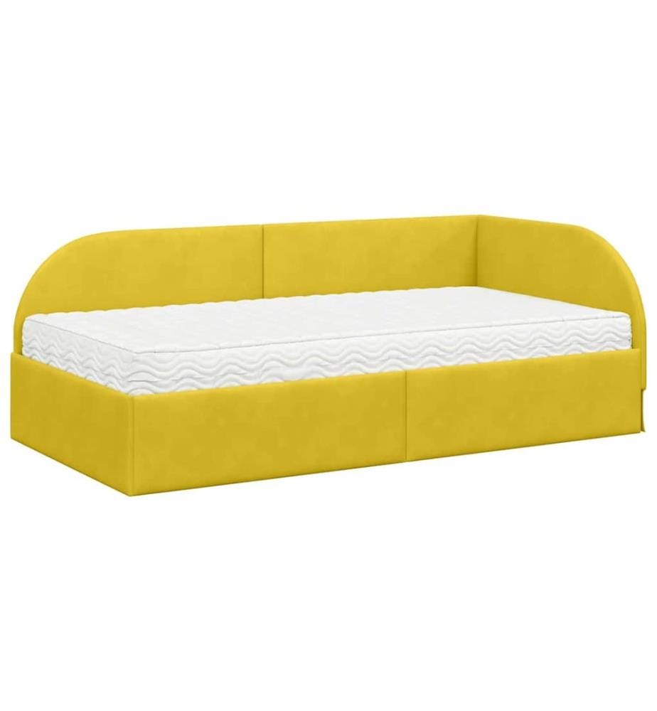 Cadre de lit d'angle avec matelas 2 pcs Jaune Velours