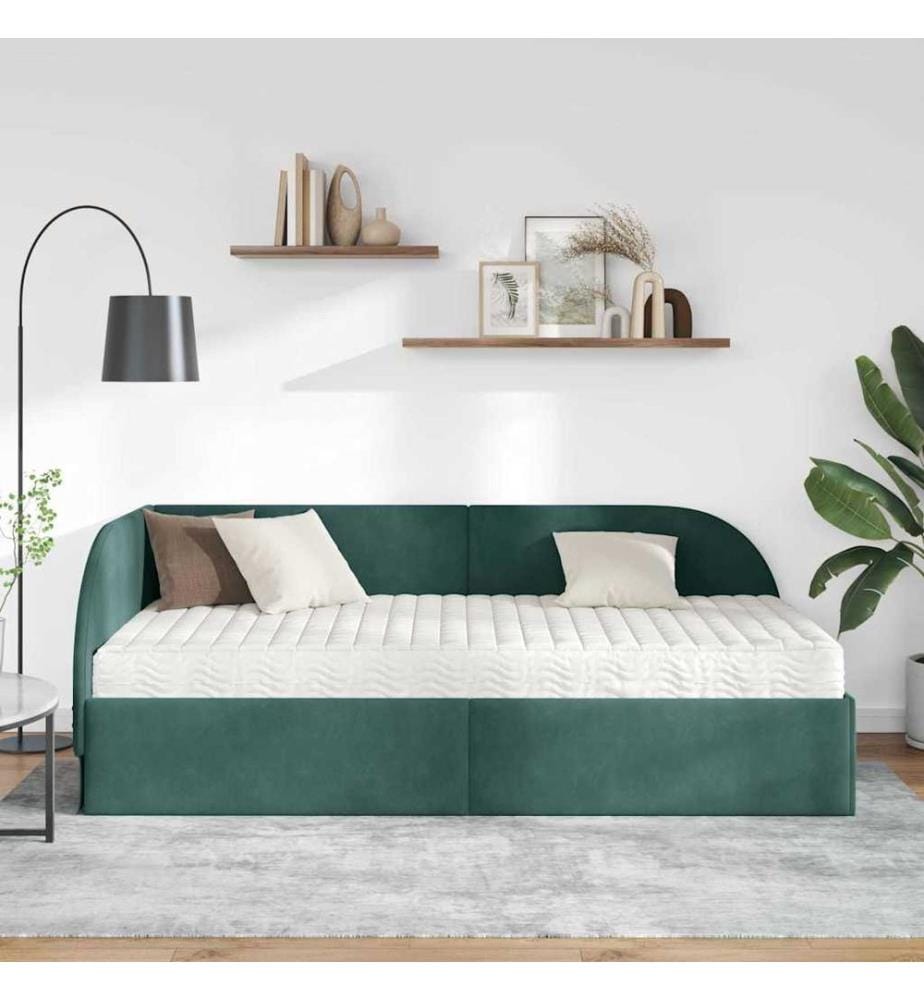Cadre de lit d'angle avec matelas 2 pcs Vert Velours