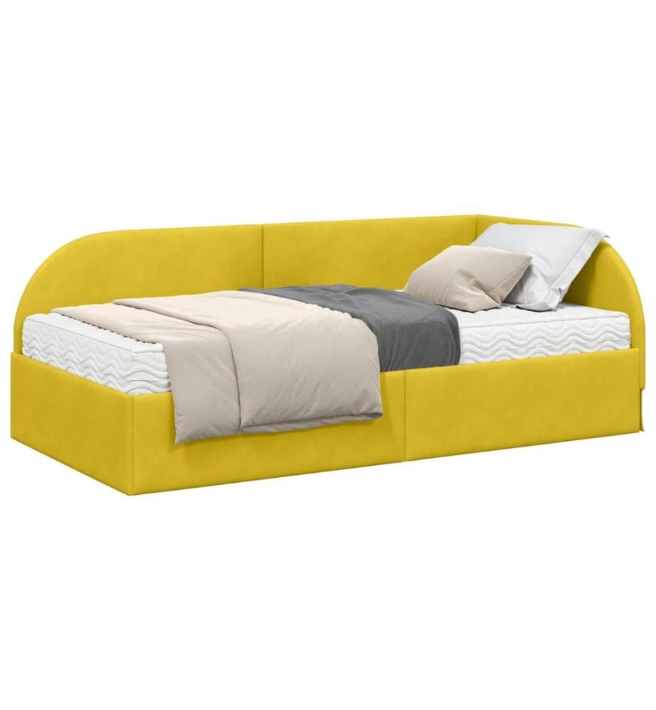 Cadre de lit d'angle avec matelas 2 pcs Jaune Velours