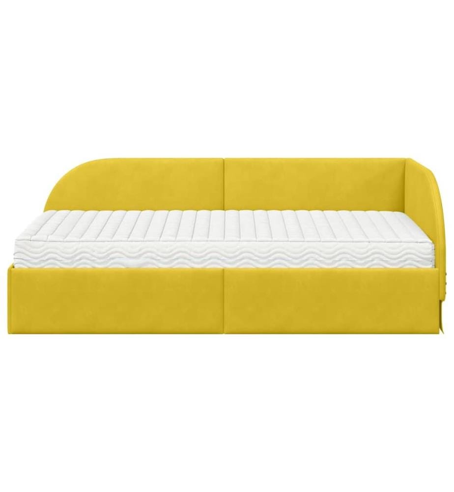Cadre de lit d'angle avec matelas 2 pcs Jaune Velours
