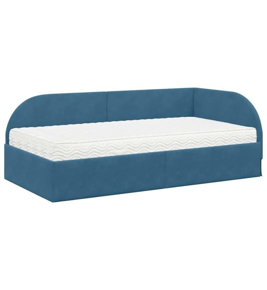 Cadre de lit d'angle avec matelas 2 pcs Bleu Velours