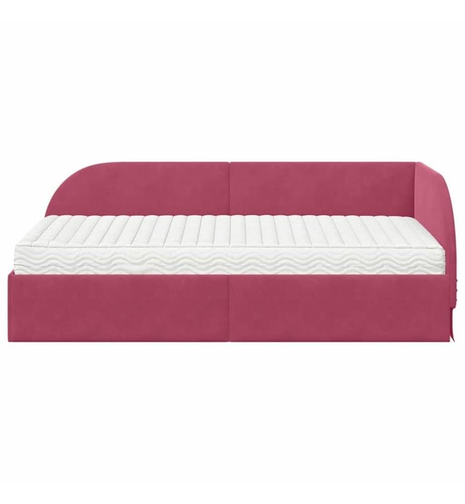 Cadre de lit d'angle avec matelas 2 pcs Rouge Velours