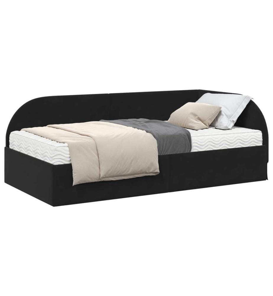 Cadre de lit d'angle avec matelas 2 pcs Noir Velours