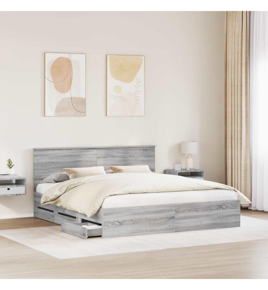 Cadre de lit Gris Sonoma 200 x 200 cm Bois Ingénierie