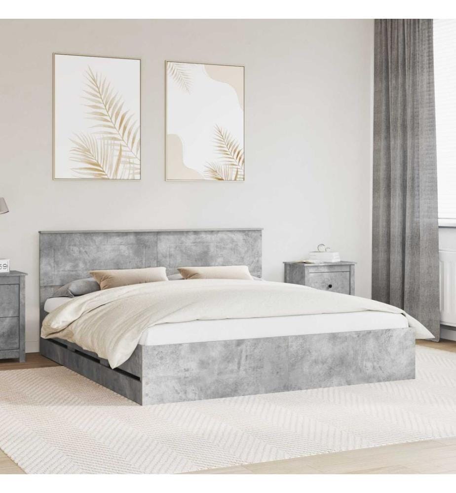 Cadre de lit Gris béton 180 x 200 cm Bois Ingénierie