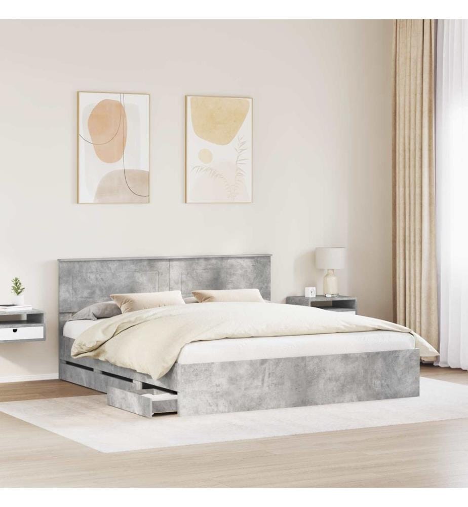 Cadre de lit Gris béton 180 x 200 cm Bois Ingénierie
